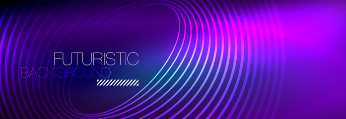 Dark abstract background with glowing neon circles. Trendy layout template for business or technology presentation, internet poster or web brochure cover, wallpaper © antishock