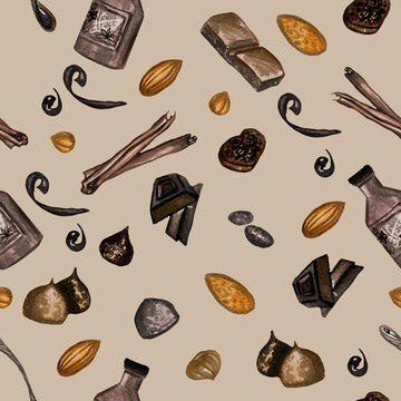 seamless pattern of candy and chocolate on pastel background © Ольга Рудакова