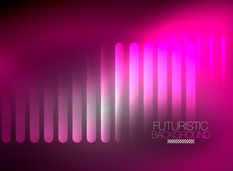 Bright neon color techno abstract background, shiny glowing neon lines in the dark background