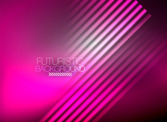 Bright neon color techno abstract background, shiny glowing neon lines in the dark background