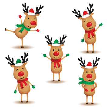 Set of cute reindeer vector illustration