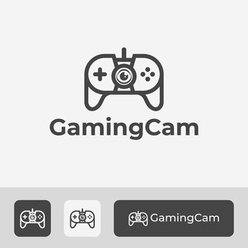 gaming camera logo design, professional joystick and camera symbol icon illustration, clean vector in line art style