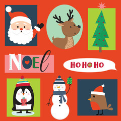Set of cute Christmas character and ornament, vector illustration