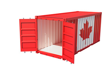 Shipping Container with Canada flag isolated on white - 3D Rendering