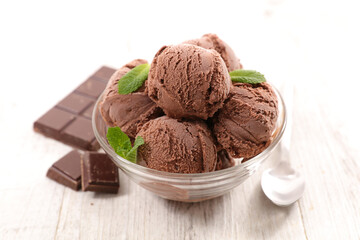 chocolate ice cream scoop in bowl