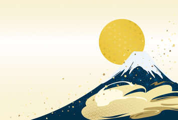 和風背景/フレーム素材　太陽と富士山　年賀状・ポスター・チラシなどに