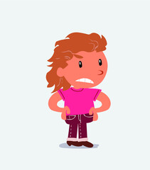 Fototapeta premium Angry cartoon character of little girl on jeans