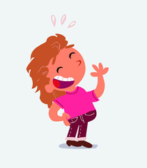  cartoon character of little girl on jeans laughing happily