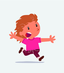  cartoon character of little girl on jeans running angry.