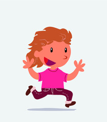 cartoon character of little girl on jeans running happily