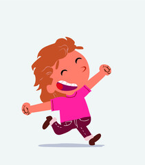 Obraz premium cartoon character of little girl on jeans running very euphoric