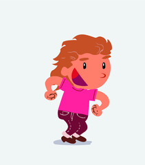 Euphoric cartoon character of little girl on jeans makes plans