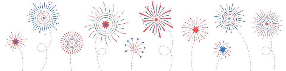 Fireworks banner, footer, Independence Day, 4th of July, celebration vector illustration