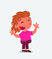 Pleased cartoon character of little girl on jeans explaining something