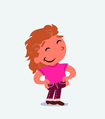 Satisfied cartoon character of little girl on jeans