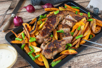 Roast Pork with Sweet potatoes and green beans