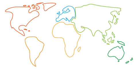 Smooth contour map of World. Simple colorful outline vector illustration.