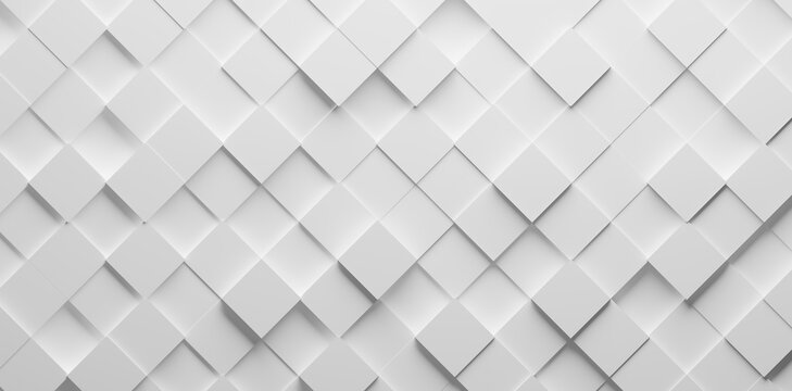 White Tile Style Background. Abstract square mosaic 3D Illustration.