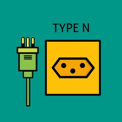 Electrical plugs and electrical outlets Type N, flat design, simple.