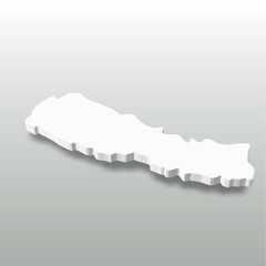 Nepal - white 3D silhouette map of country area with dropped shadow on grey background. Simple flat vector illustration.