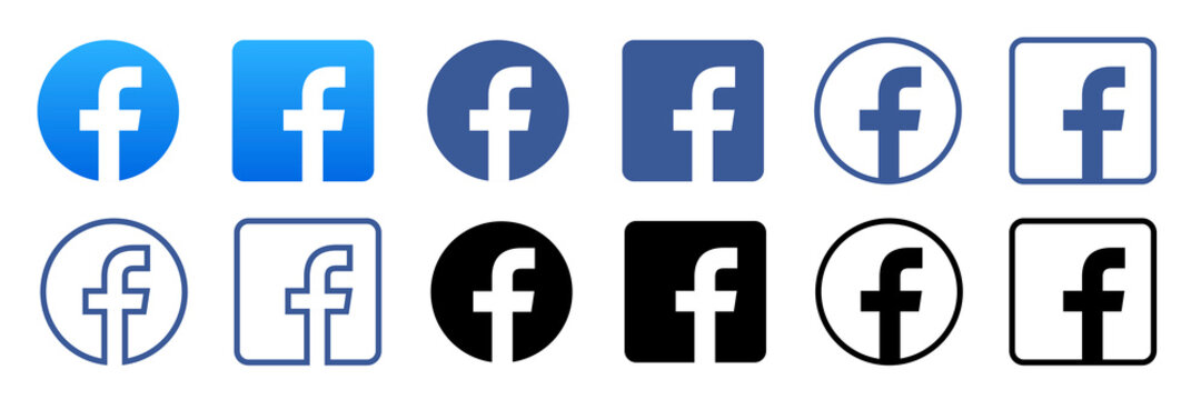 Facebook logo set isolated on white background. Social media icon.