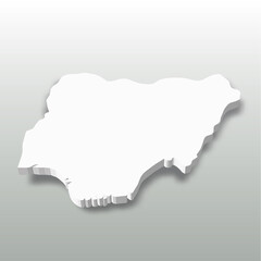 Nigeria - white 3D silhouette map of country area with dropped shadow on grey background. Simple flat vector illustration.