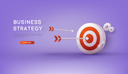 Business strategy. Landing page template. Business analysis, content strategy and management concept. 3D Vector Illustrations.