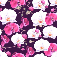 seamless background with orchids. Butterfly flowers pattern for wrapping paper, clothes design, interior textile