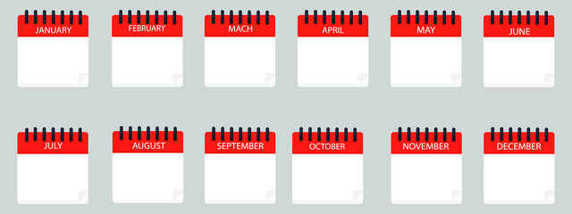 Calendar mounts isolated vector icons on white background. Week calendar schedule. Business plan schedule.