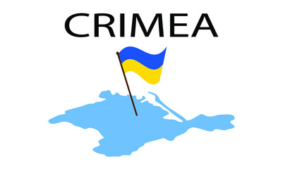 silhouette of the Crimean peninsula with the flag of Ukraine stuck in it. Vector illustration