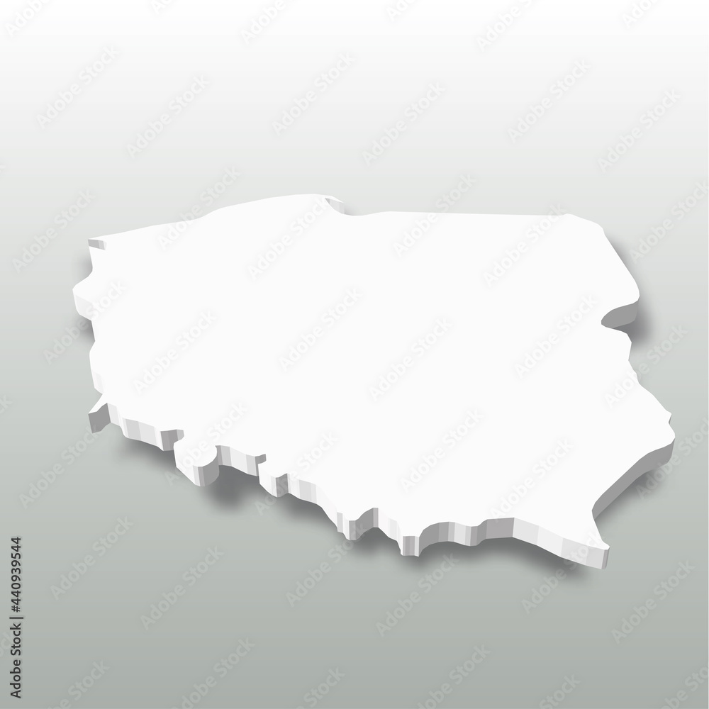 Sticker poland - white 3d silhouette map of country area with dropped shadow on grey background. simple flat - Stickers