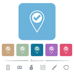GPS location OK flat icons on color rounded square backgrounds
