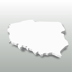 Poland - white 3D silhouette map of country area with dropped shadow on grey background. Simple flat vector illustration.