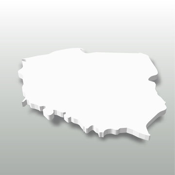 Fototapeta Poland - white 3D silhouette map of country area with dropped shadow on grey background. Simple flat vector illustration.