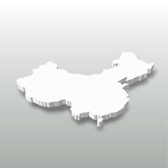 China - white 3D silhouette map of country area with dropped shadow on grey background. Simple flat vector illustration.