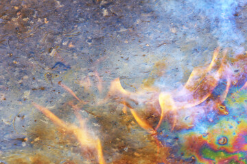 background oil spill burning fire, pollution ecology toxic fire gasoline