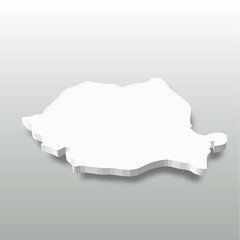 Fototapeta premium Romania - white 3D silhouette map of country area with dropped shadow on grey background. Simple flat vector illustration.