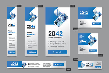 City Background Corporate Web Banner Template in multiple sizes. Easy to adapt to Brochure, Annual Report, Magazine, Poster, Corporate Advertising media, Flyer, Website.