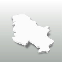 Serbia - white 3D silhouette map of country area with dropped shadow on grey background. Simple flat vector illustration.