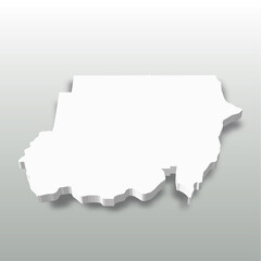 Sudan - white 3D silhouette map of country area with dropped shadow on grey background. Simple flat vector illustration.