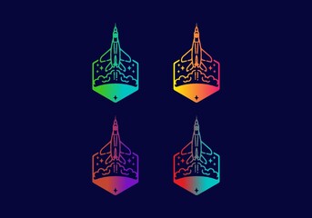 Fototapeta na wymiar Colorful gradient color of flying jet line art illustration