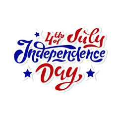 4th of July Independence Day greeting card in the colors of the national flag of the United States and hand lettering text. Vector illustration.