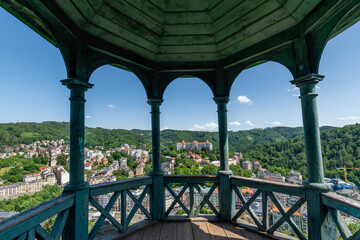 View of the centre of the important Czech spa town of Karlovy Vary (Karlsbad) from the viewpoint -...