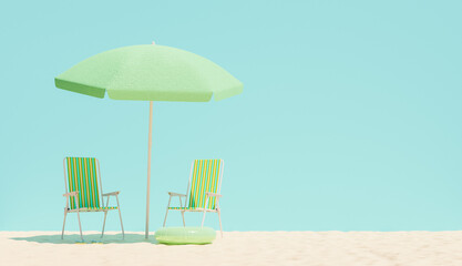 chair and umbrella on beach sand
