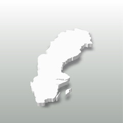 Sweden - white 3D silhouette map of country area with dropped shadow on grey background. Simple flat vector illustration.