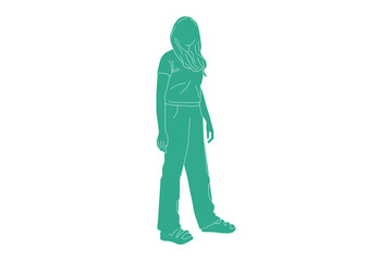 Vector illustration of casual woman with t-shirt, Flat style with outline
