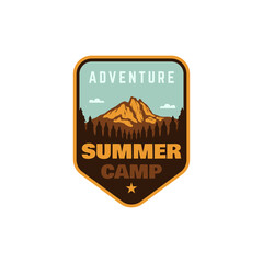 Summer camp mountain badge patch outdoor vintage retro illustration