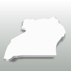 Uganda - white 3D silhouette map of country area with dropped shadow on grey background. Simple flat vector illustration.
