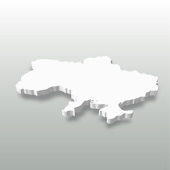 Ukraine - white 3D silhouette map of country area with dropped shadow on grey background. Simple flat vector illustration.
