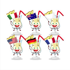 Pina colada cartoon character bring the flags of various countries